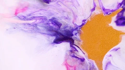 Abstract texture artwork.  White, purple and gold color spilling effect. Stock Footage 121161100