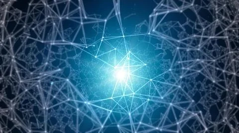 Abstract texture of bright flash and polygonal connected elements in blue col Stock Illustration