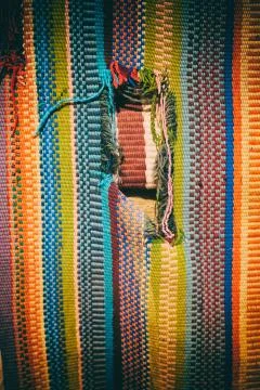 Abstract texture of a colorful blanket patchwork Stock Photos