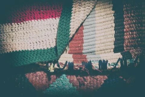 Abstract texture of a colorful blanket patchwork Stock Photos