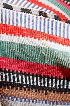 Abstract texture of a colorful blanket patchwork Stock Photos