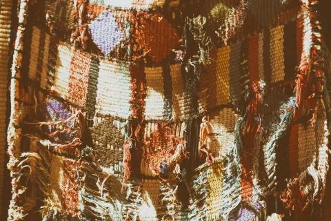 Abstract texture of a colorful blanket patchwork Stock Photos