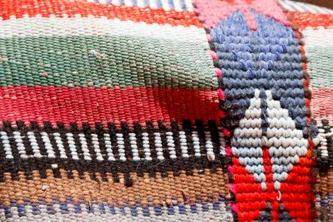 Abstract texture of a colorful blanket patchwork Stock Photos