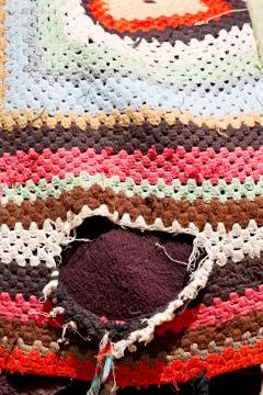 Abstract texture of a colorful blanket patchwork Stock Photos