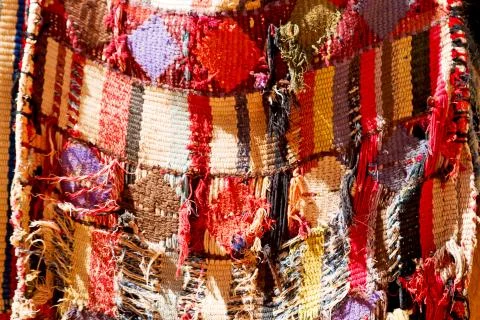 Abstract texture of a colorful blanket patchwork Stock Photos