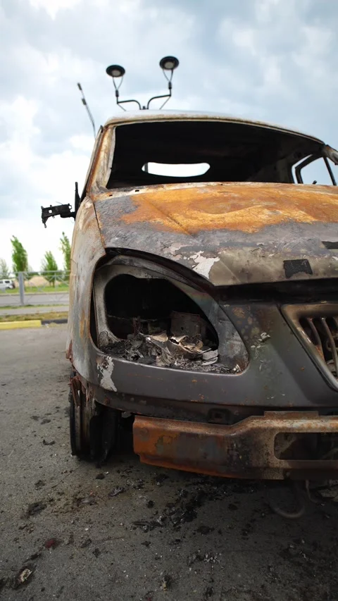 Abstract Texture Contrast on Burned Rusty Car Frame Front Panel Stock Footage 345203431