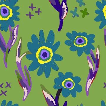 Abstract texture flowers. Vector seamless pattern. Grunge texture. Floral orn Stock Illustration