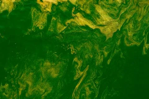 Abstract texture of gold and green acrylic paint with a smooth iridescent eff Stock Illustration