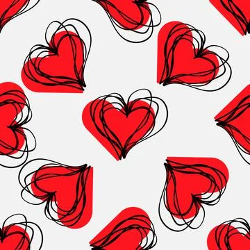 Abstract texture with hatching love signs. Lovely seamless pattern. Stock Illustration