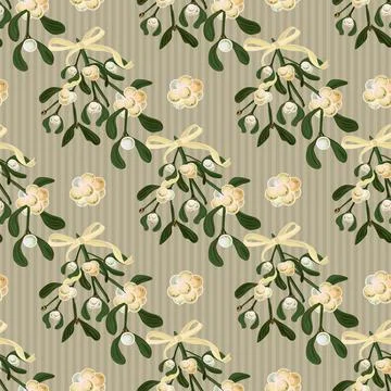 Abstract texture with mistletoe berries. Seamless pattern with Christmas flow Stock Illustration