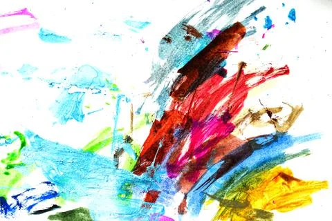 Abstract texture of multi-colored gouache. Closeup of paint strokes on a whit Stock Photos