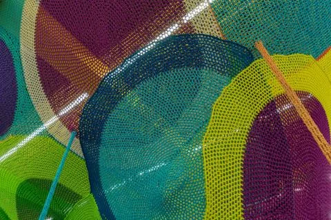 Abstract texture of multi-colored woven fabrics. Creative vintage background. Stock Photos