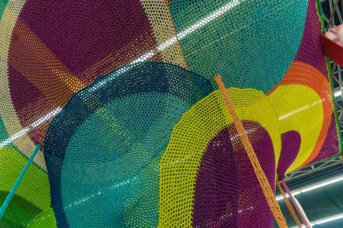 Abstract texture of multi-colored woven fabrics. Creative vintage background. Stock Photos