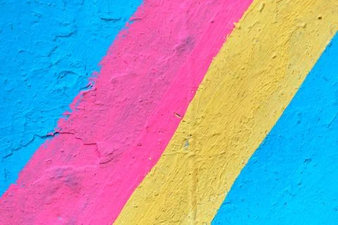 Abstract texture of plaster and blue lines of pink and yellow Stock Photos