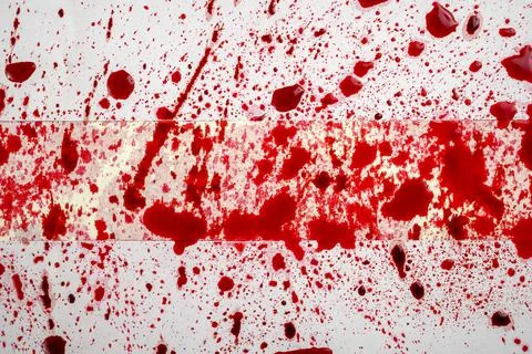 Abstract texture of red blood splatters, drops, and stains on a white surfa.. Stock Photos