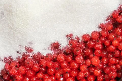 Abstract texture with red currant berries and sugar Foto stock