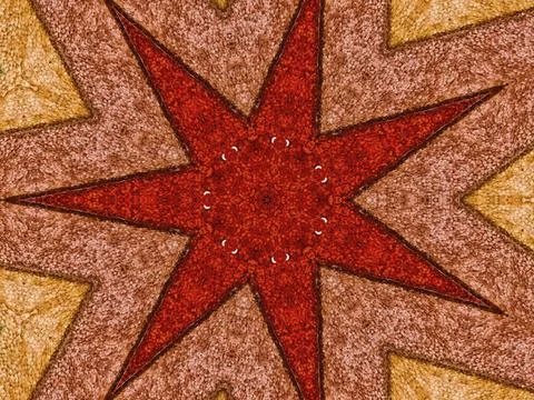 Abstract textured pattern forming a symmetrical red star shape with geometric Stock Photos