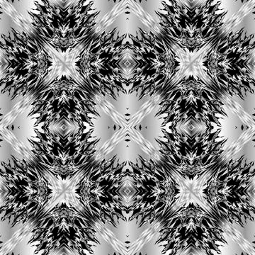 Abstract textured silver 3d vector seamless pattern. Geometric surface black and Illustrazione stock