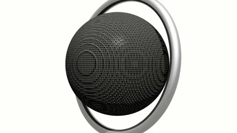Abstract Textured Sphere with Metallic Orbiting Ring Spinning 3D Animation Stock Footage 320517470