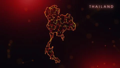 Abstract Thailand Map Digital Network Background With Red And Orange Plexus.. Illustrazione stock