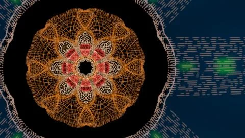 Abstract theme of concentric pattern on a black background with misty particles Stock Illustration