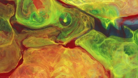 Abstract thick oil paint fluid motion with swirling gold particles rich textures Stock Footage 331596628