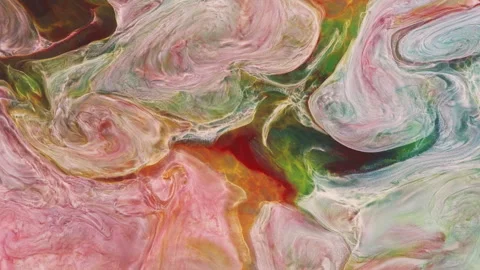 Abstract thick oil paint fluid motion with swirling gold particles rich textures Stock Footage 331597054