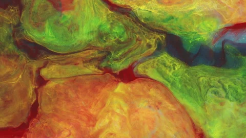 Abstract thick oil paint fluid motion with swirling gold particles rich textures Stock-Footage 331597141