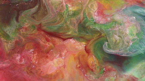 Abstract thick oil paint fluid motion with swirling gold particles rich textures Stock Footage 331597230