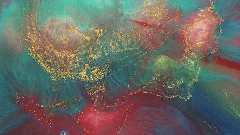 Abstract thick oil paint fluid motion with swirling gold particles rich textures Stock-Footage 331599493