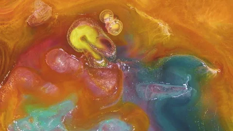 Abstract thick oil paint fluid motion with swirling gold particles rich textures 스톡 동영상 331601154