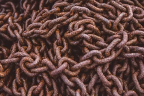 Abstract of Thick Rusty Chain Background Image. Top view. Copy space. Can use Foto stock