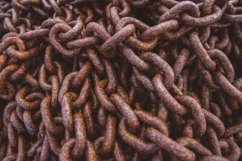 Abstract of Thick Rusty Chain Background Image. Top view. Copy space. Can use Stock Photos