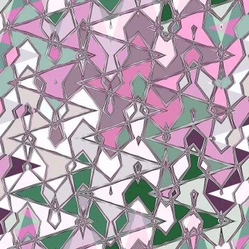 Abstract thin pattern with zigzag and watercolors droplets in green and pink Stock Illustration