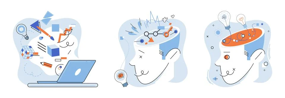 Abstract thinking. Analyzing information with critical mind is key aspect 스톡 일러스트
