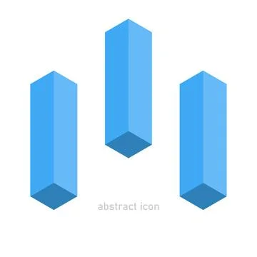 Abstract three cubes shape isometric sign. Vector retro blue geometric icon Illustrazione stock