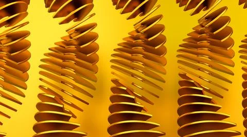 Abstract three-dimensional background. golden shapes on a yellow background.  Stock Illustration