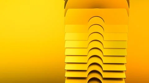 Abstract three-dimensional background. golden shapes on a yellow background.  Illustrazione stock