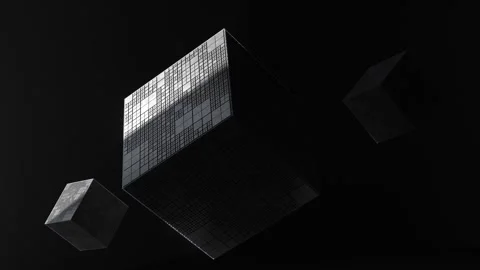 Abstract three dimensional cubes with glowing edges on a dark background mo.. Stock Footage 332338686