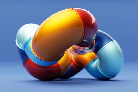 Abstract three-dimensional figure changing geometric shapes and bending in an Stock Photos
