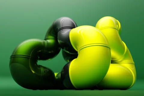 Abstract three-dimensional figure changing geometric shapes and bending in an 스톡 사진