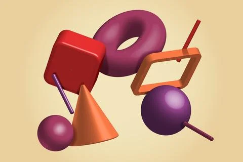 Abstract three-dimensional geometric shapes on a light background. Vector 3D Stock Illustration