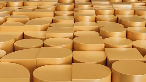 Abstract three-dimensional pattern. Simple golden geometric shapes. Illustrazione stock