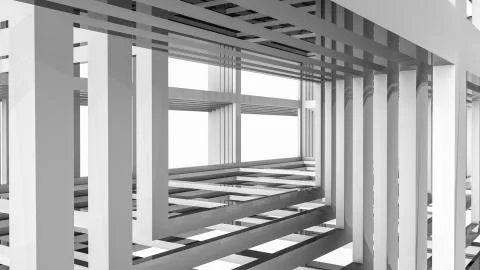 Abstract of three-dimensional rectangular lines. 3d render Stock Illustration