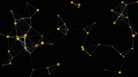 Abstract three-dimensional yellow connected dots moving randomly on black bac Stock Footage 148463055