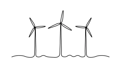 Abstract three Wind Turbine, windmill, . Self drawing animation one continuous Stock Footage 296676207