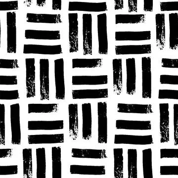 Abstract tile geometric seanless pattern with gringe texture. Hand drawn brush Stock Illustration