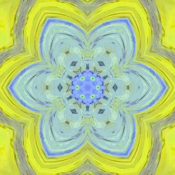 Abstract tile pattern in blue and yellow colors effect glass flower. Stock Illustration