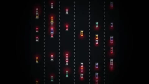 Abstract top down night highway traffic view with glowing cars driving alon.. Video stock 346716064