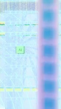 Abstract top view of AI microchip connected by transparent cables in a past.. Stock Illustration